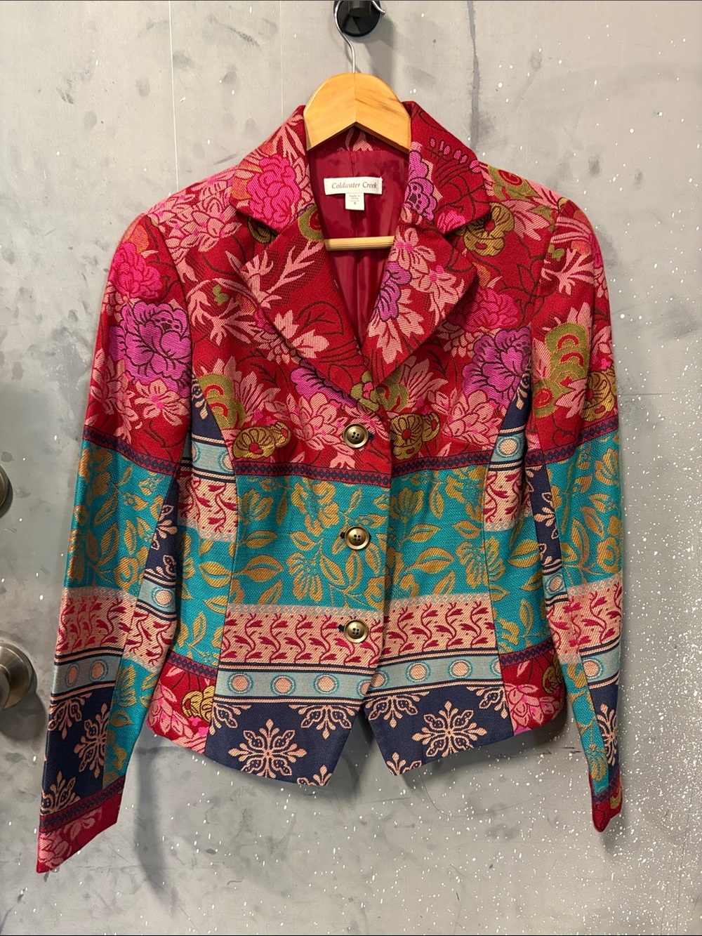 Coldwater Creek Multicolor Floral Patchwork Blazer - Pink, Teal, Navy Size 8
